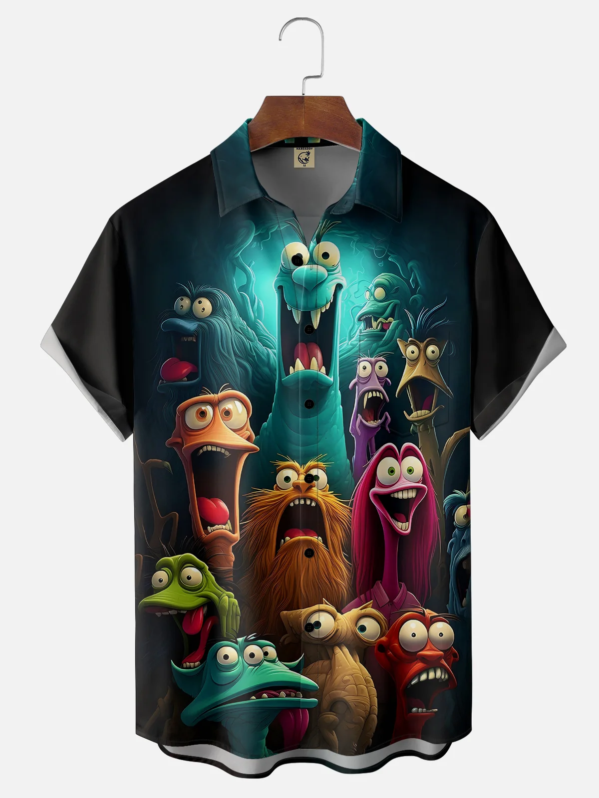 Moisture-wicking Big Eye Monster Funny Art Chest Pocket Hawaiian Shirt