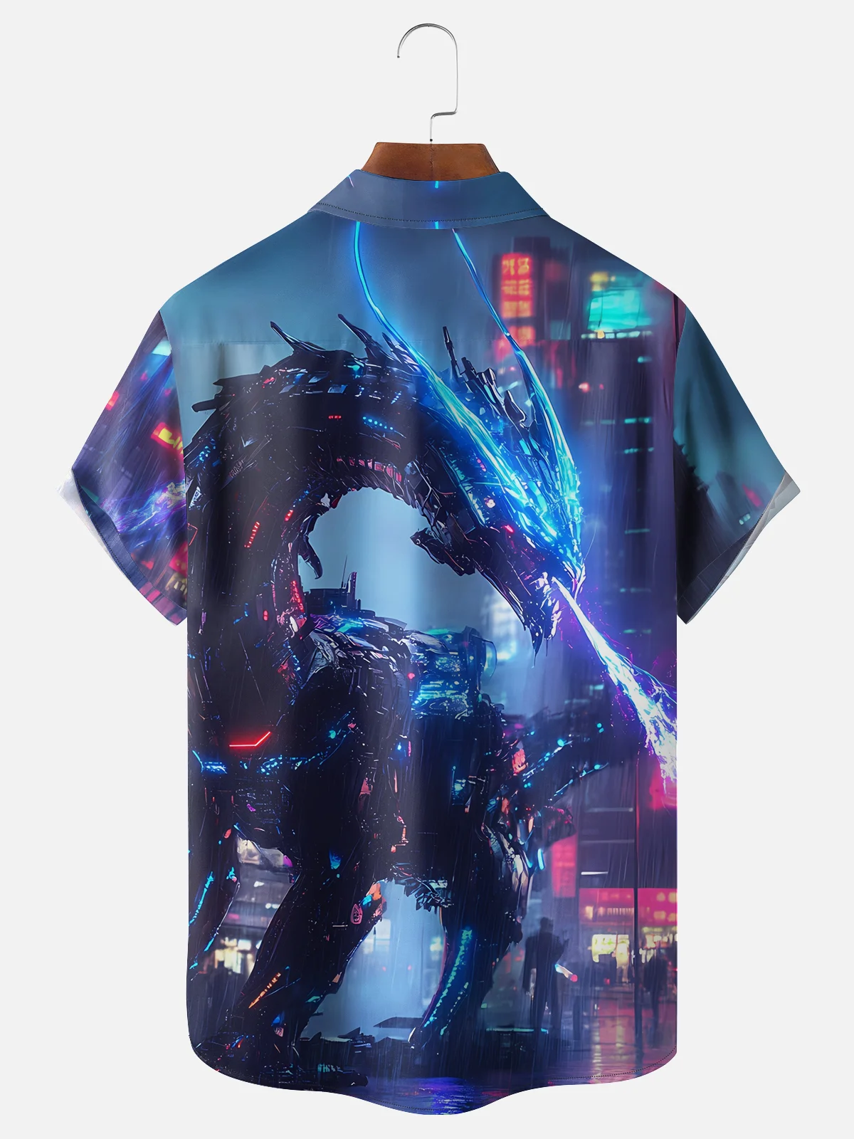 Moisture-wicking Cyberpunk Dragon Chest Pocket Casual Shirt