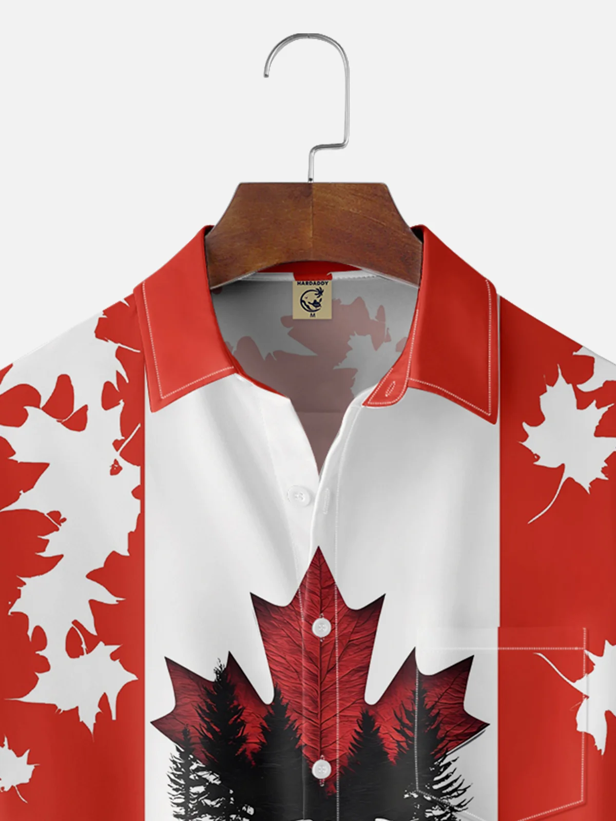 Moisture-wicking Canada Day Forest Maple Leaf Reindeer Chest Pocket Holiday Shirt
