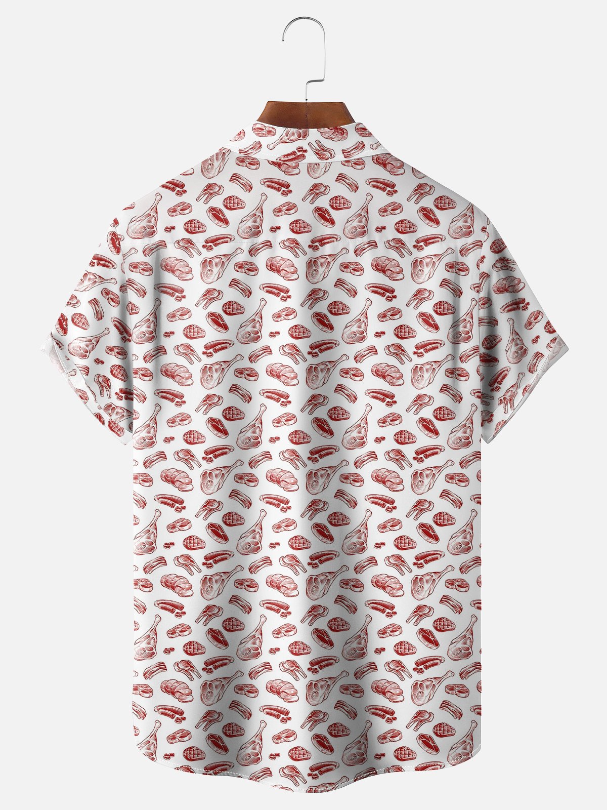Moisture-wicking BBQ Meat Print Fun Chest Pocket Hawaiian Shirt