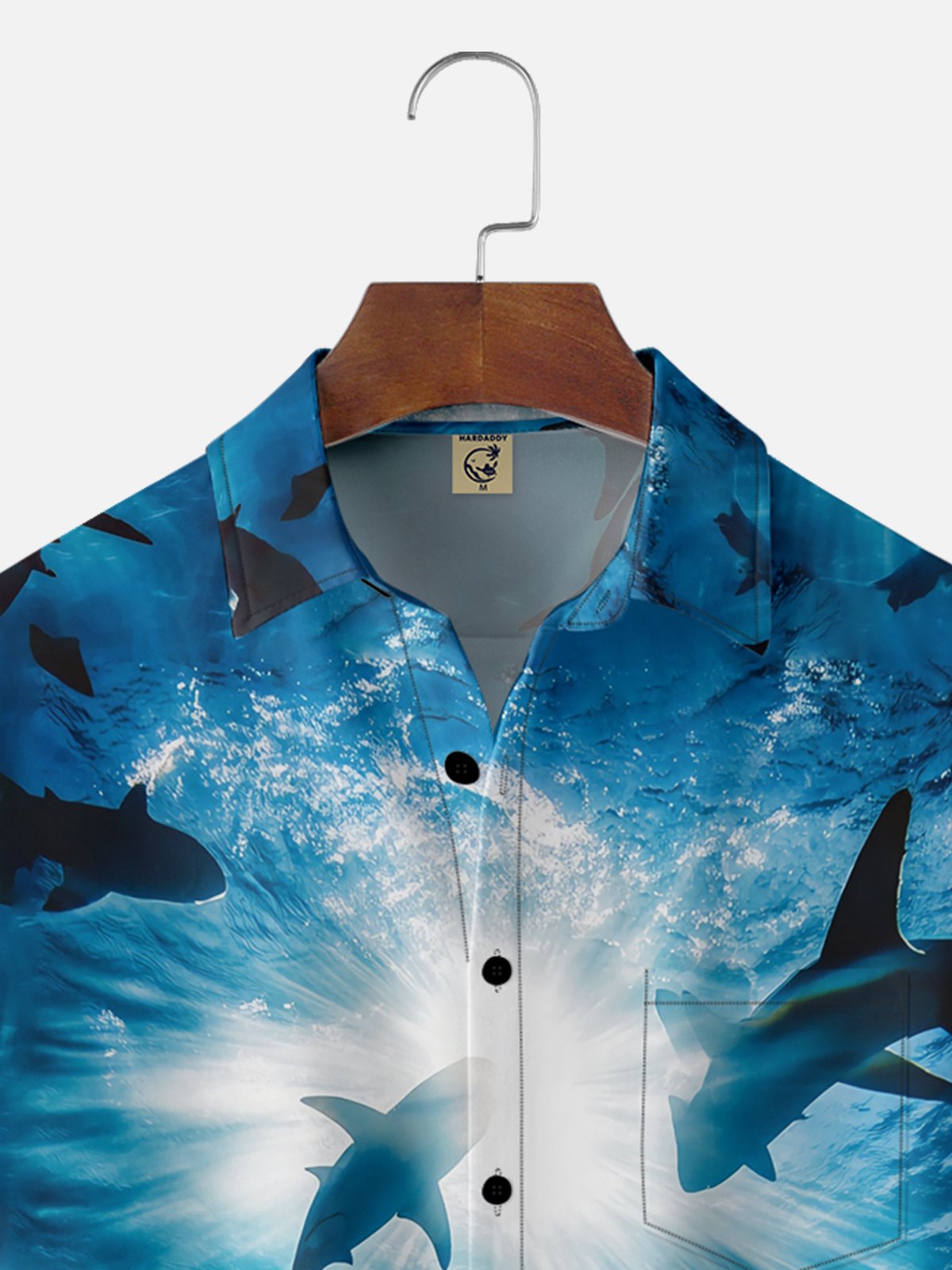 Moisture-wicking Shark Chest Pocket Hawaiian Shirt