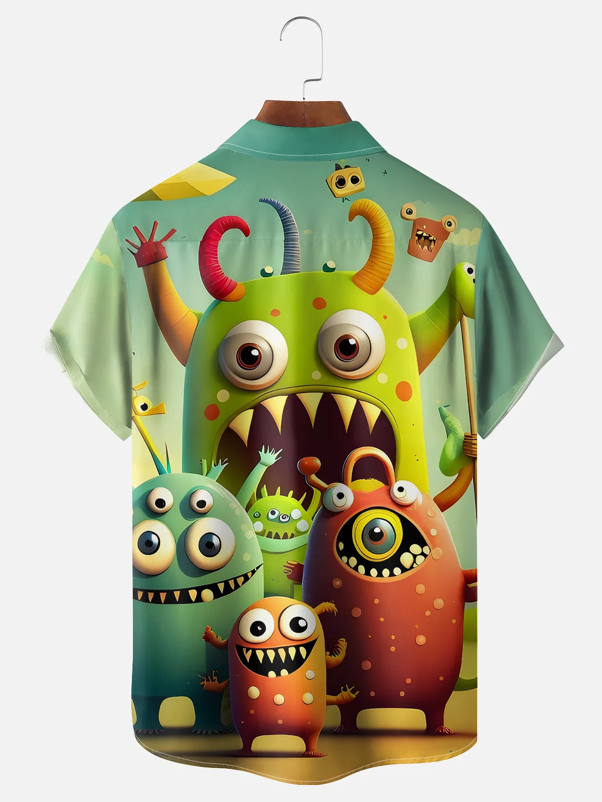 Moisture-wicking Big Eye Monster Funny Chest Pocket Hawaiian Shirt