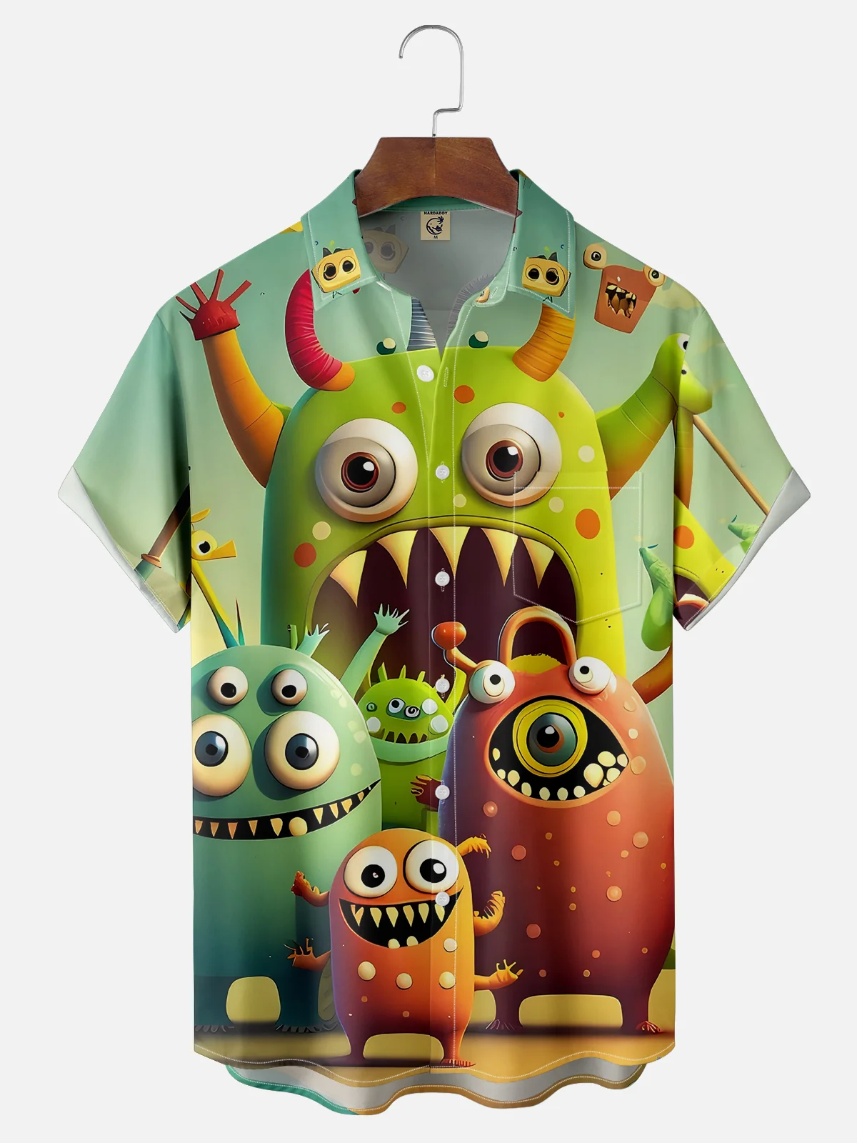 Moisture-wicking Big Eye Monster Funny Chest Pocket Hawaiian Shirt