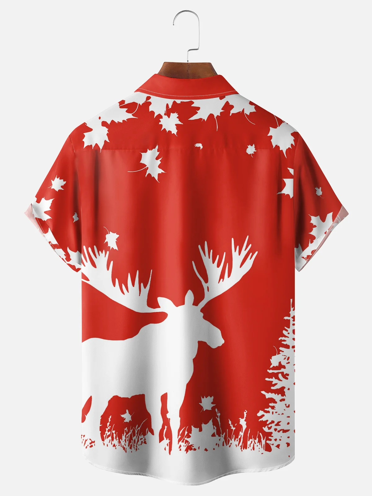 Moisture-wicking Canada Day Forest Maple Leaf Reindeer Chest Pocket Holiday Shirt
