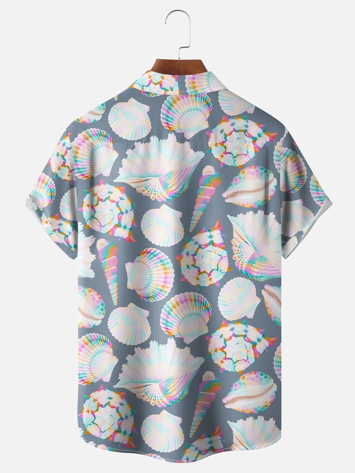 Moisture-wicking Shell Rainbow Pattern Chest Pocket Hawaiian Shirt