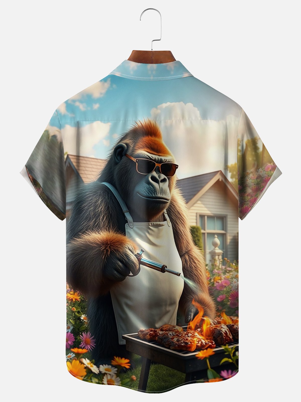 Moisture-wicking Gorilla BBQ Party Chest Pocket Casual Shirt
