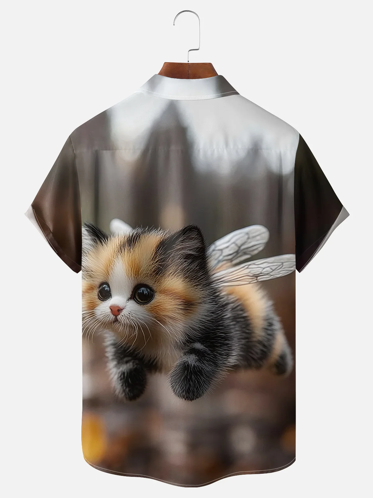 Moisture-wicking Bee Cat Fun Chest Pocket Hawaiian Shirt