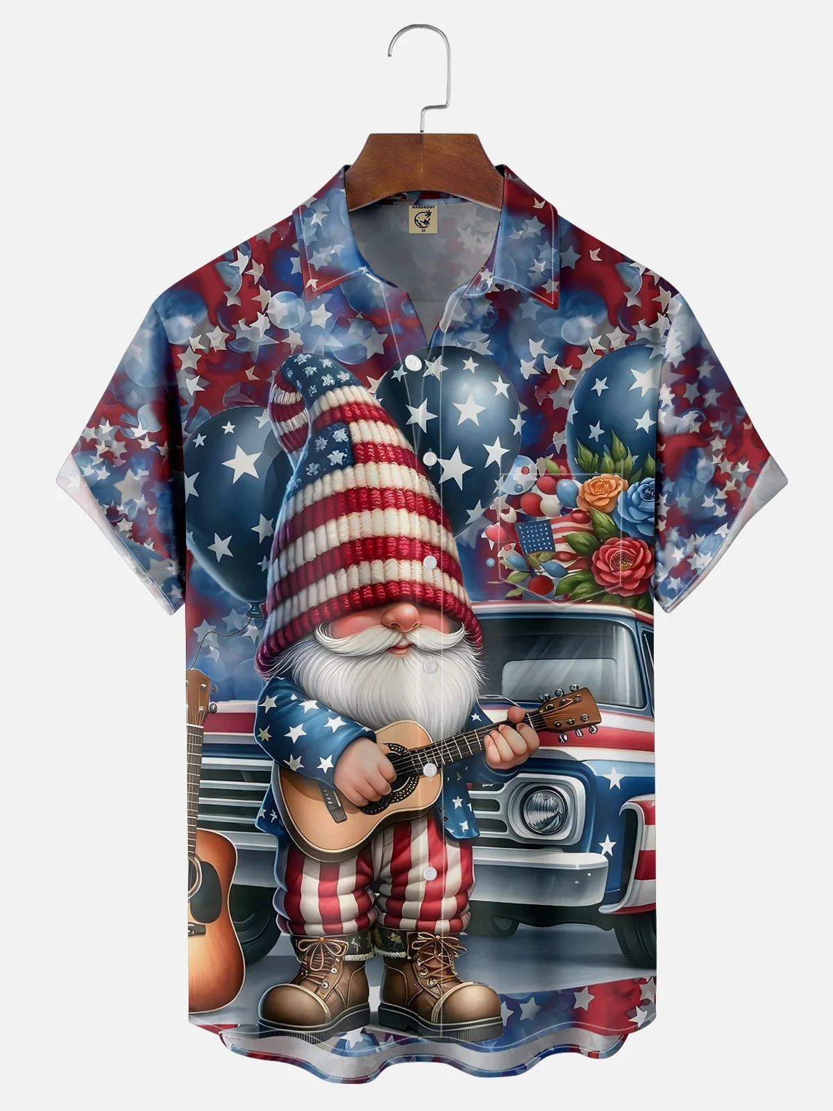 Moisture-wicking Gnome American Flag Art Independence Day Chest Pocket Casual Shirt