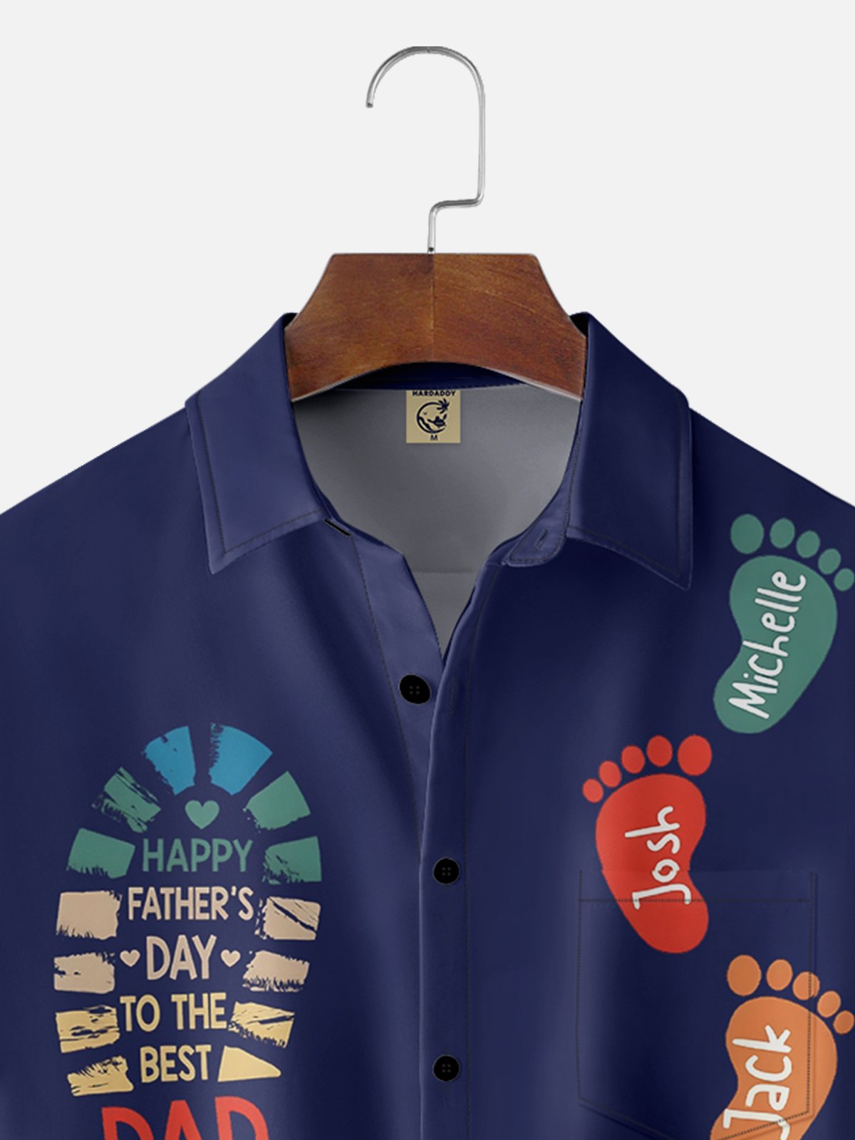 Moisture-wicking Father's Day Art Shoe Print Chest Pocket Bowling Shirt