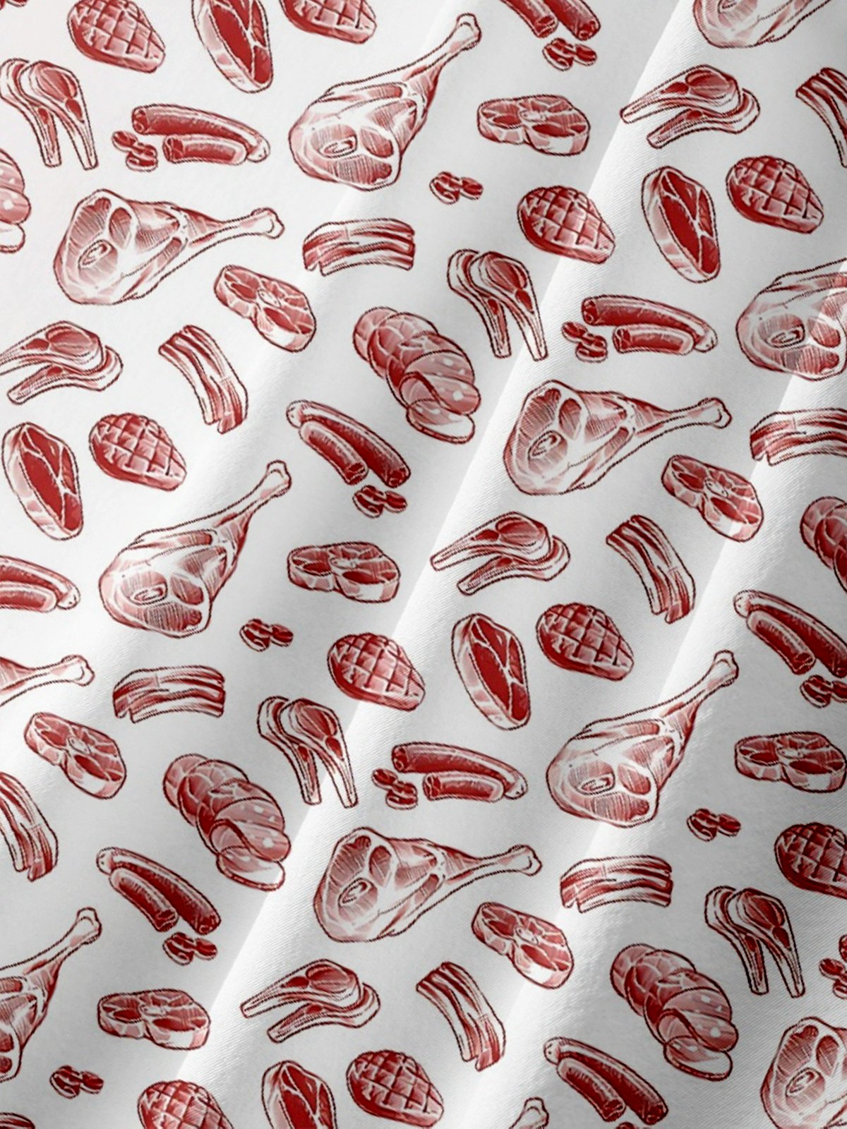 Moisture-wicking BBQ Meat Print Fun Chest Pocket Hawaiian Shirt