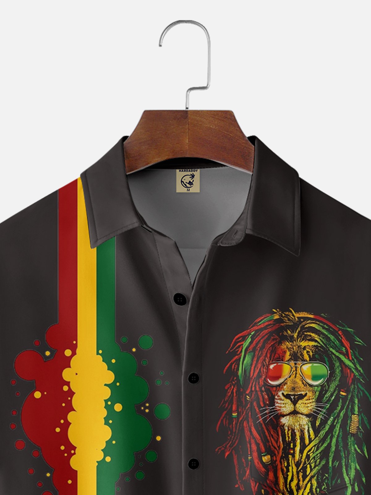 Moisture-wicking Music Festival Lion Sunglasses Stripes Chest Pocket Bowling Shirt