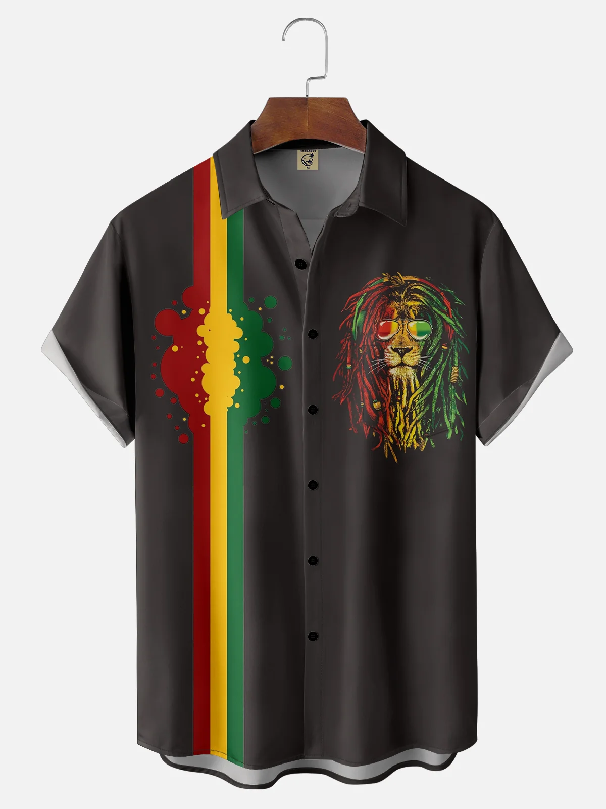 Moisture-wicking Music Festival Lion Sunglasses Stripes Chest Pocket Bowling Shirt
