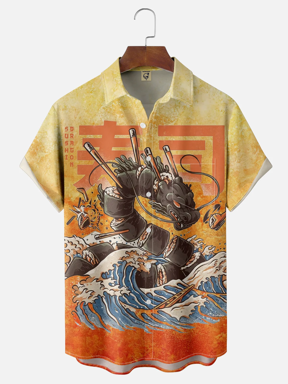 Moisture-wicking Dragon Sushi Wave Chest Pocket Casual Shirt