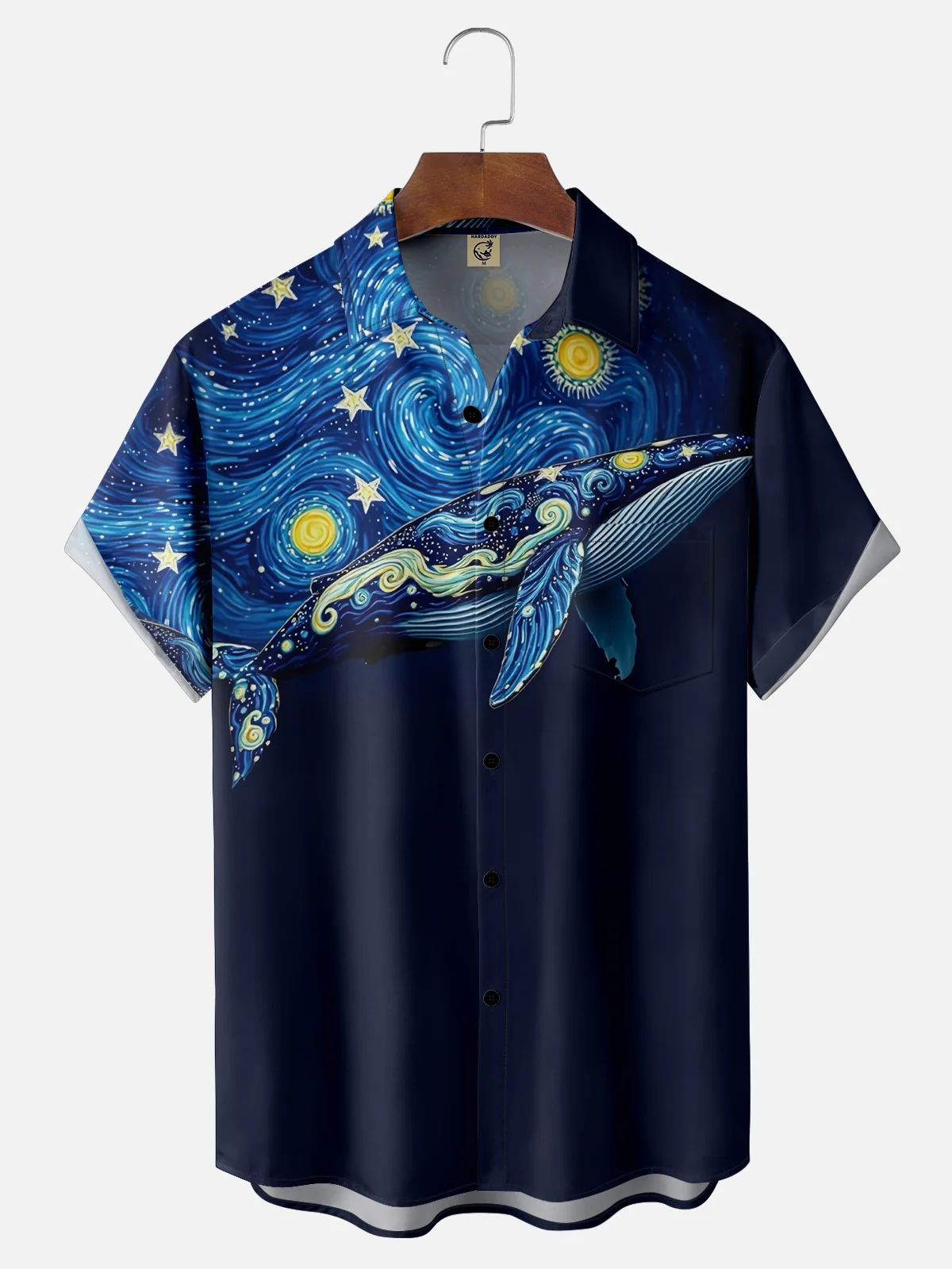 Moisture Wicking Starry Sky Whale Chest Pocket Hawaiian Shirt