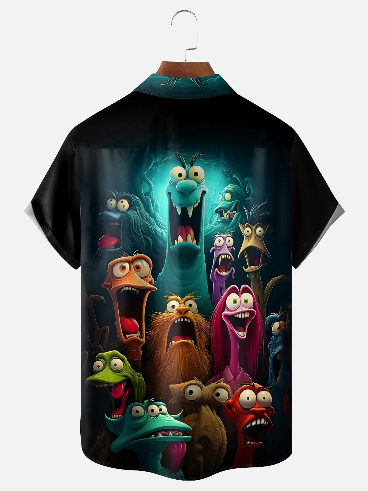 Moisture-wicking Big Eye Monster Funny Art Chest Pocket Hawaiian Shirt