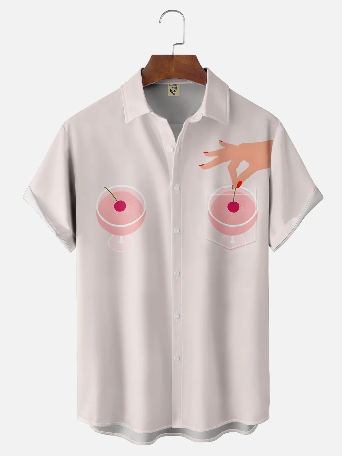 Moisture-wicking Fun Wine Glass Art Chest Pocket Hawaiian Shirt