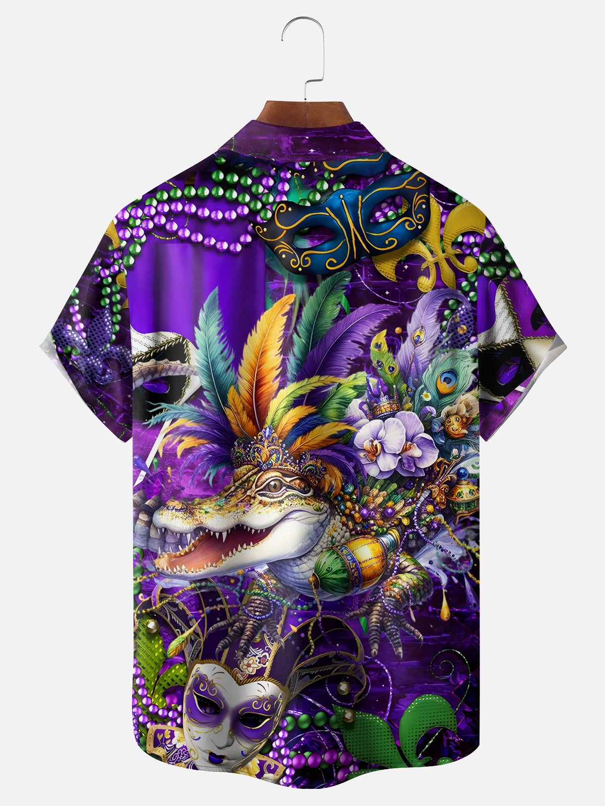 Tall Size Moisture-wicking Mardi Gras Crocodile Mask Chest Pocket Casual Shirt
