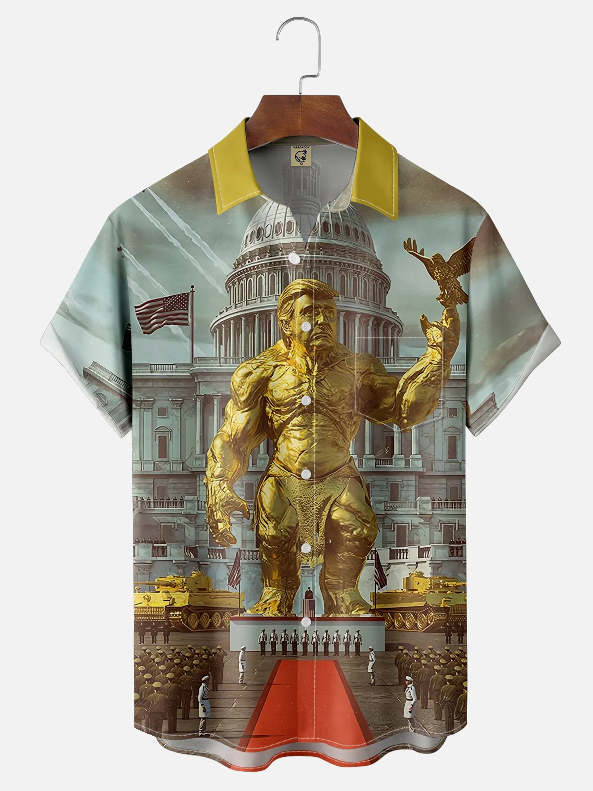 Moisture-wicking Trump Golden Body Art Fun Chest Pocket Hawaiian Shirt