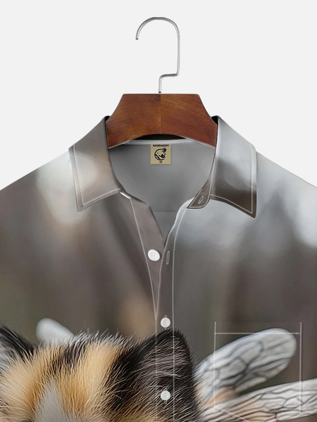 Moisture-wicking Bee Cat Fun Chest Pocket Hawaiian Shirt
