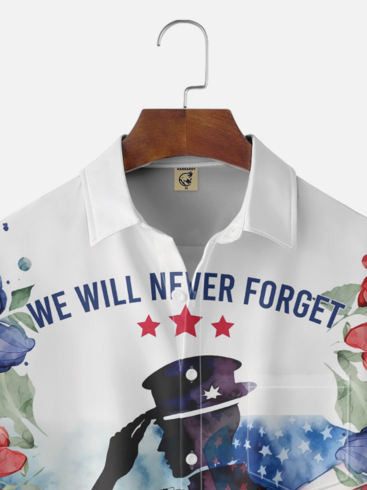 Moisture-wicking Memorial Day American Flag Cross Flowers Chest Pocket Casual Shirt