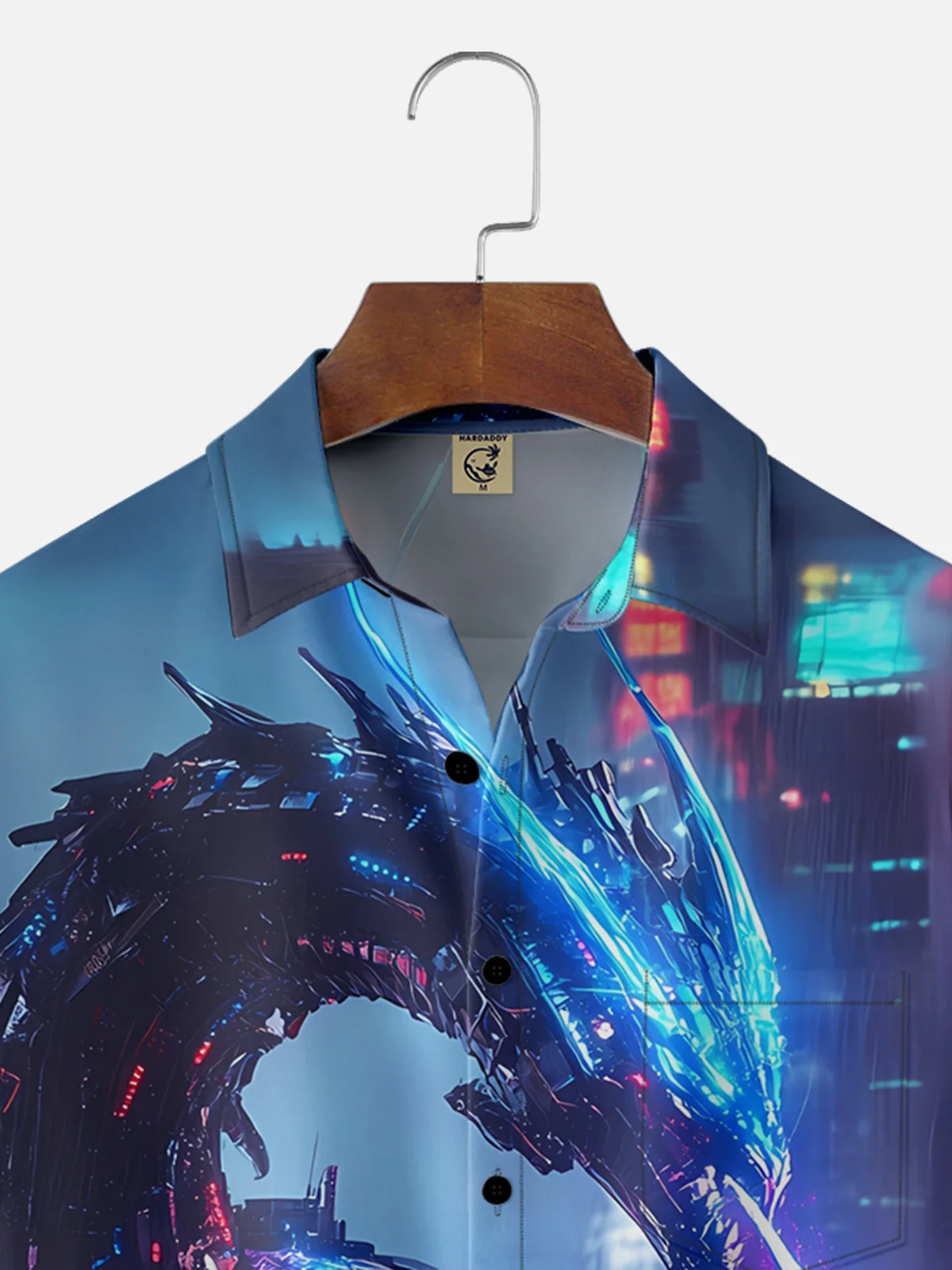 Moisture-wicking Cyberpunk Dragon Chest Pocket Casual Shirt
