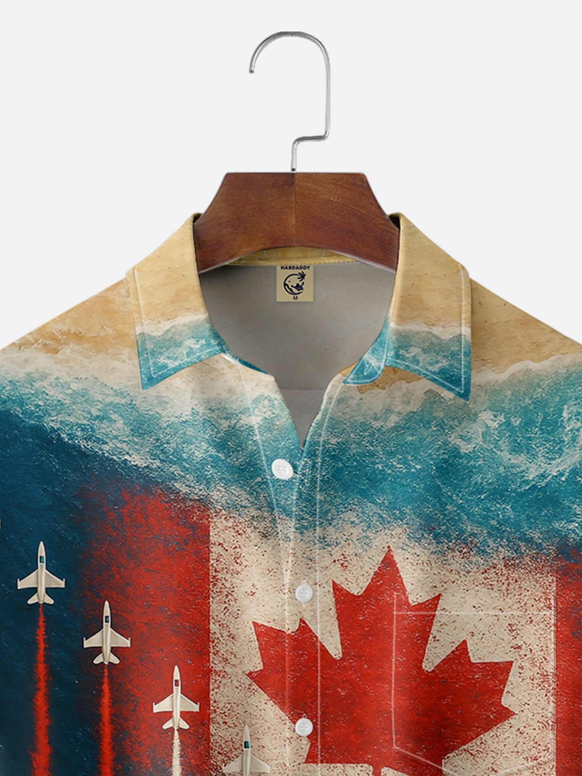 Moisture-wicking Canadian Flag Beach Airplane Art Chest Pocket Casual Shirt