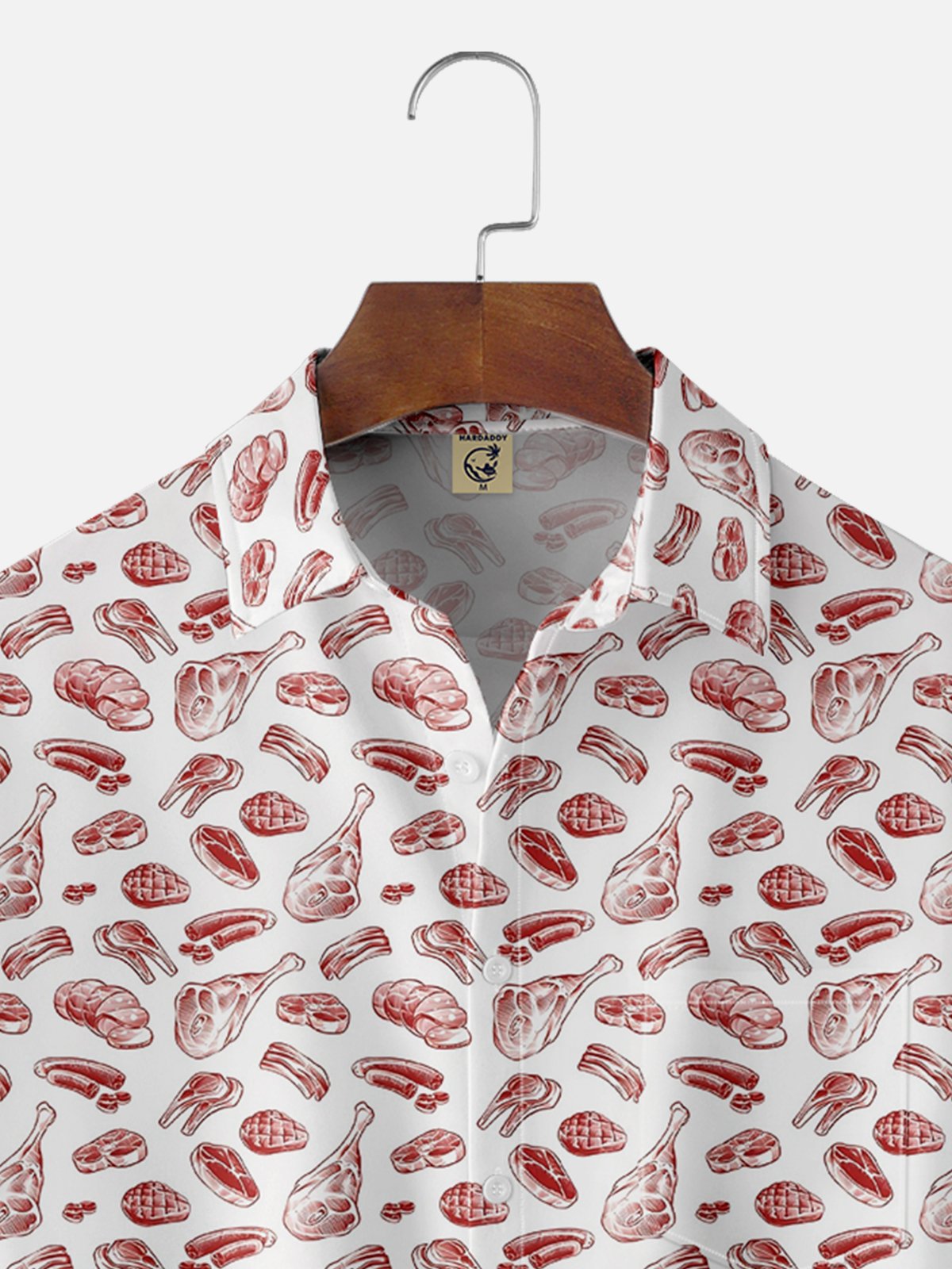 Moisture-wicking BBQ Meat Print Fun Chest Pocket Hawaiian Shirt