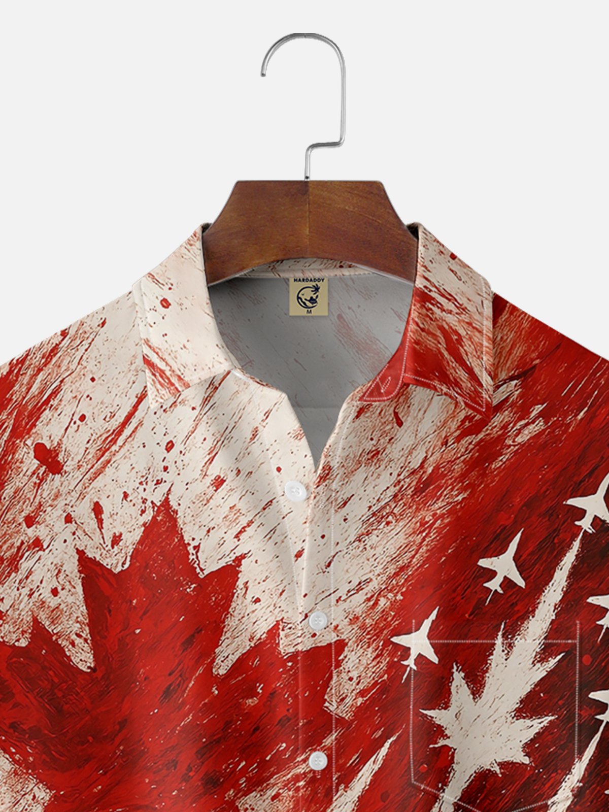 Moisture-wicking Canadian Flag Maple Leaf Airplane Art Chest Pocket Casual Shirt
