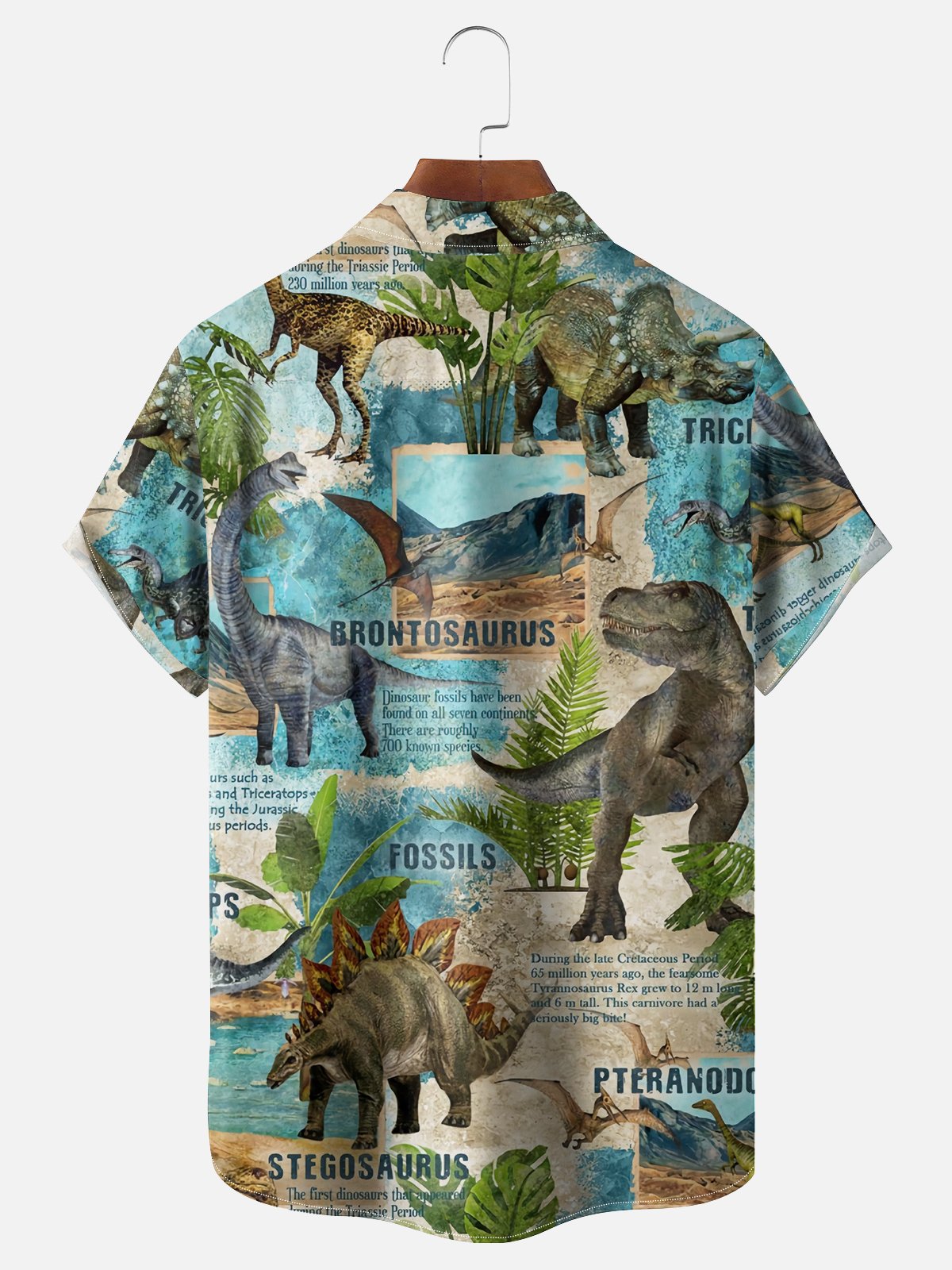 Moisture Wicking Dinosaur Chest Pocket Hawaiian Shirt
