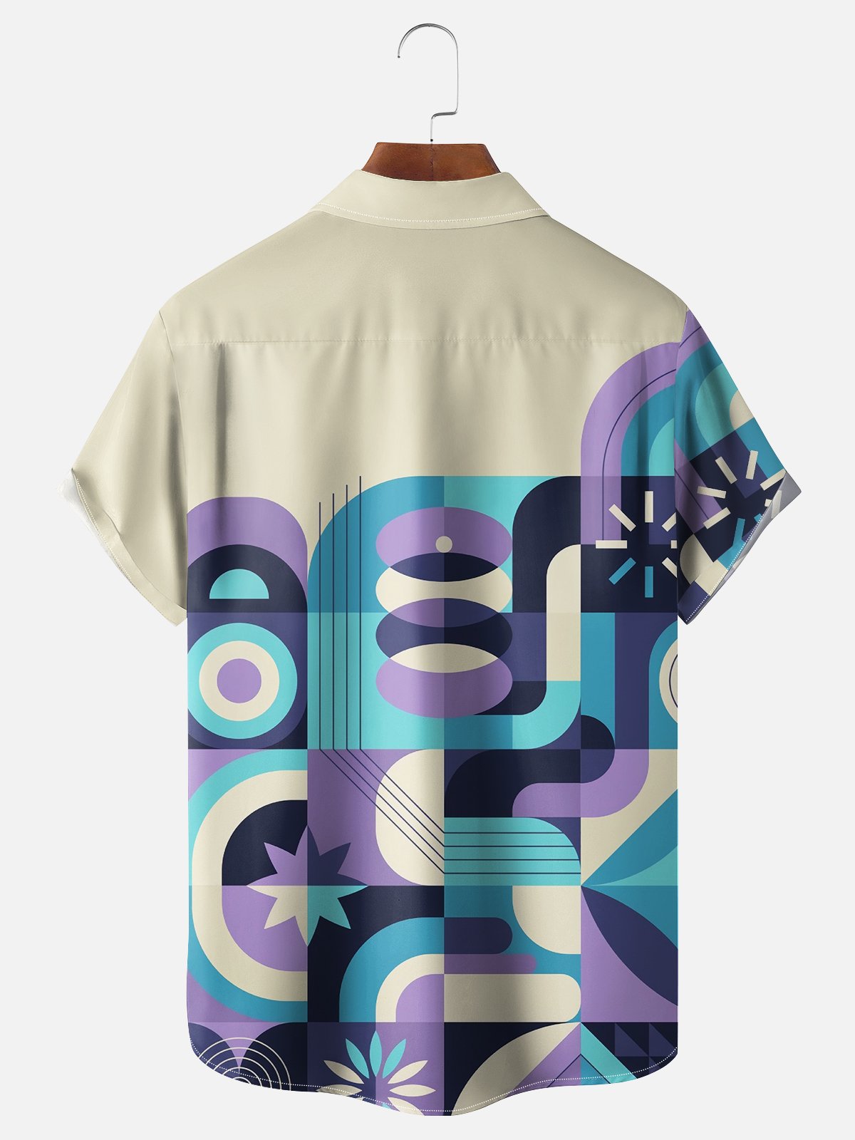 Moisture Wicking Geometric Color Block Chest Pocket Hawaiian Shirt