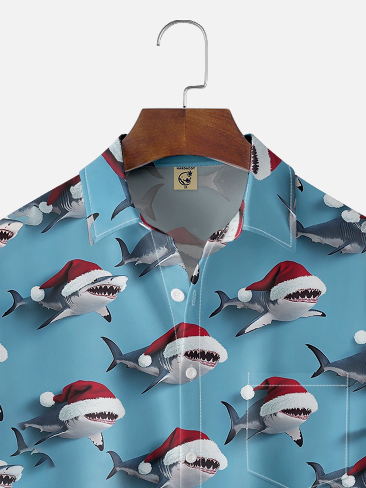 Moisture-wicking Christmas Shark Chest Pocket Casual Shirt