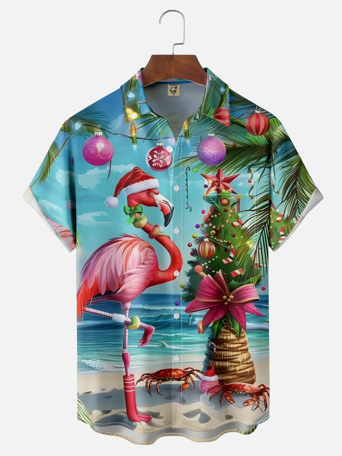 Moisture Wicking Christmas in July Flamingo Chest Pocket Hawaiian Shirt