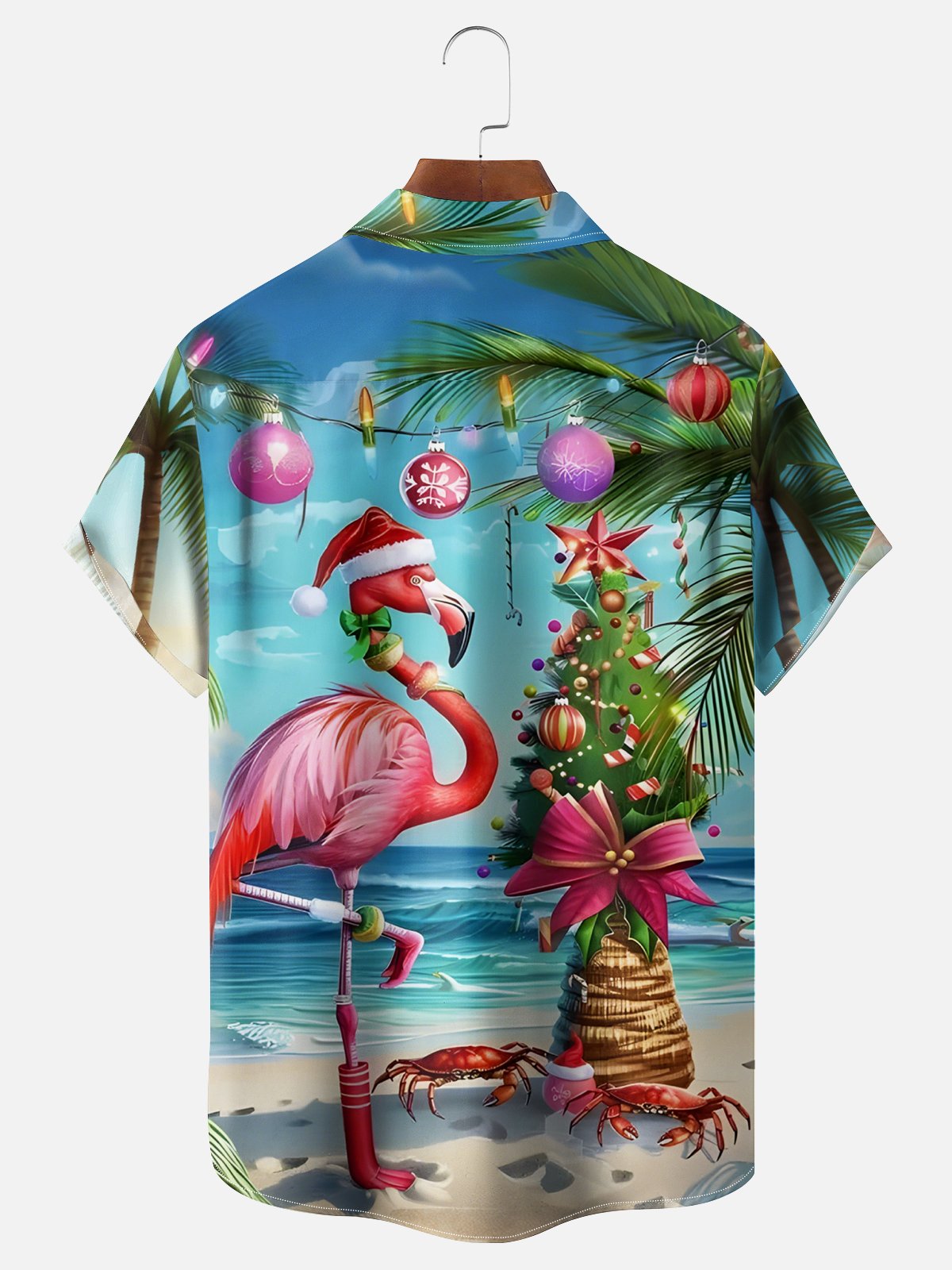 Moisture Wicking Christmas in July Flamingo Chest Pocket Hawaiian Shirt