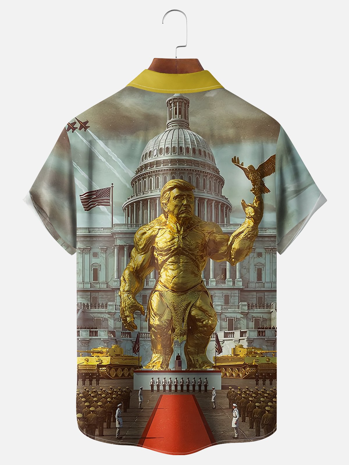 Moisture-wicking Trump Golden Body Art Fun Chest Pocket Hawaiian Shirt