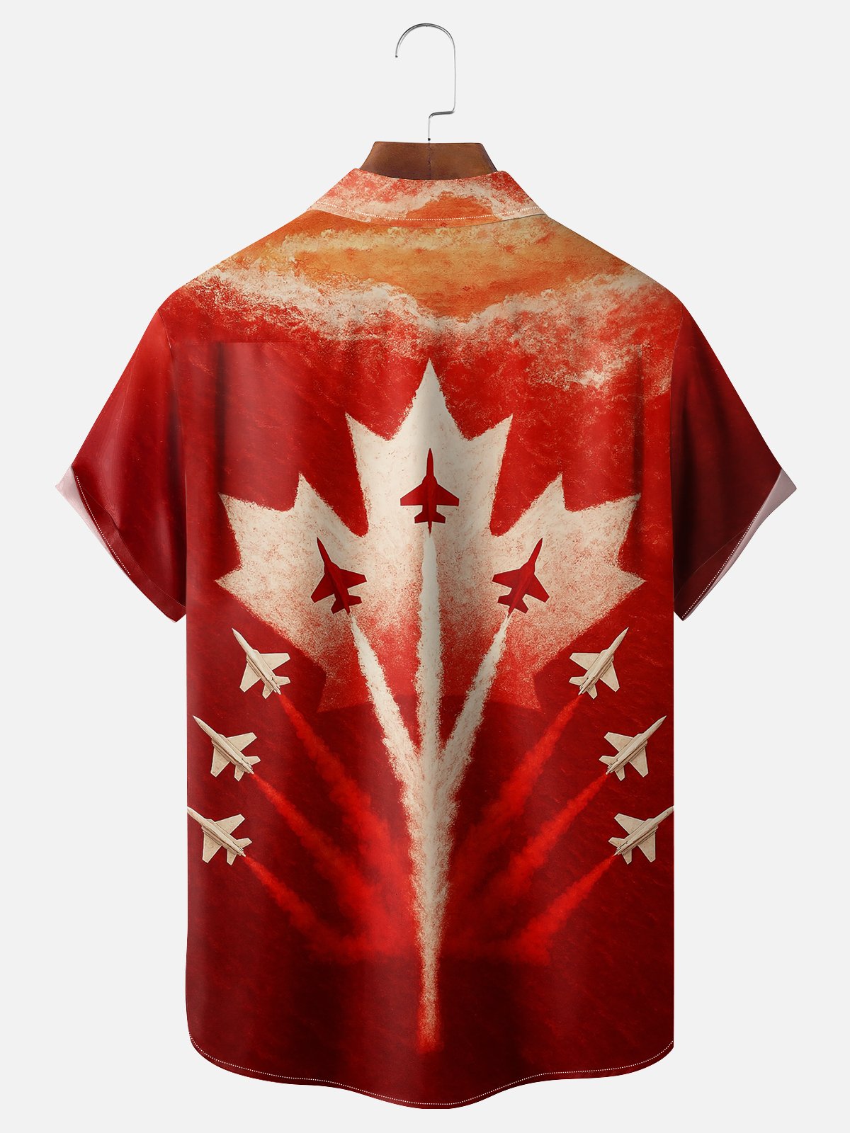Moisture-wicking Canadian Flag Airplane Maple Leaf Art Chest Pocket Casual Shirt