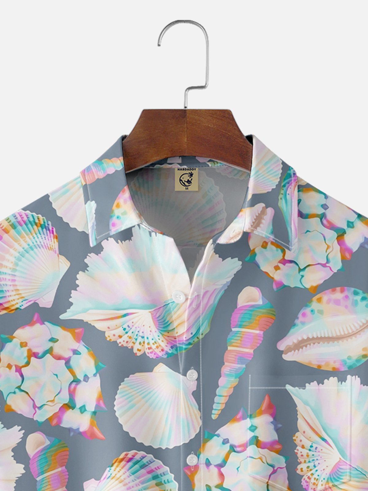 Moisture-wicking Shell Rainbow Pattern Chest Pocket Hawaiian Shirt