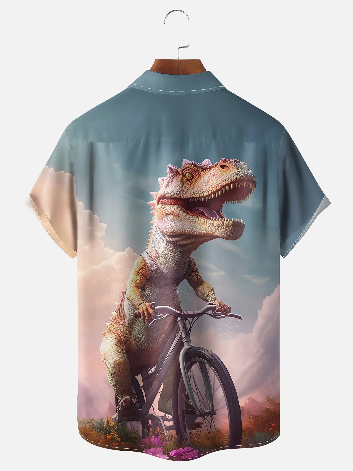 Moisture-wicking Dinosaur Bicycle Fun Chest Pocket Casual Shirt