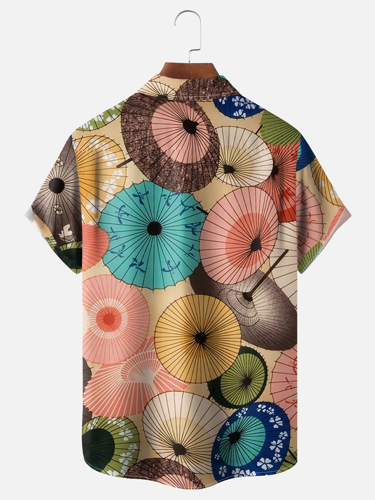 Moisture-wicking Vintage Japanese Umbrella Art Chest Pocket Casual Shirt