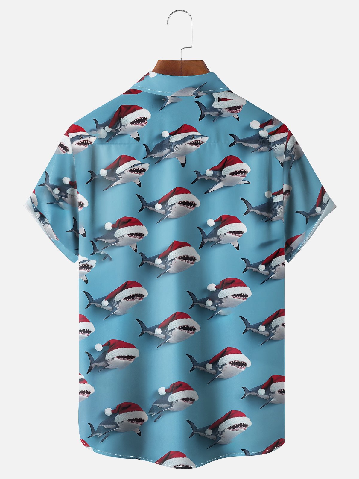 Moisture-wicking Christmas Shark Chest Pocket Casual Shirt