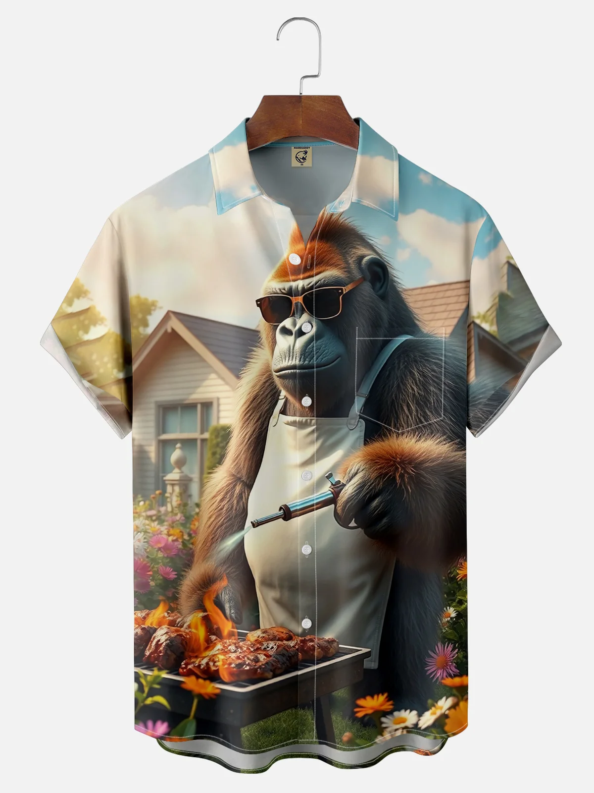 Moisture-wicking Gorilla BBQ Party Chest Pocket Casual Shirt