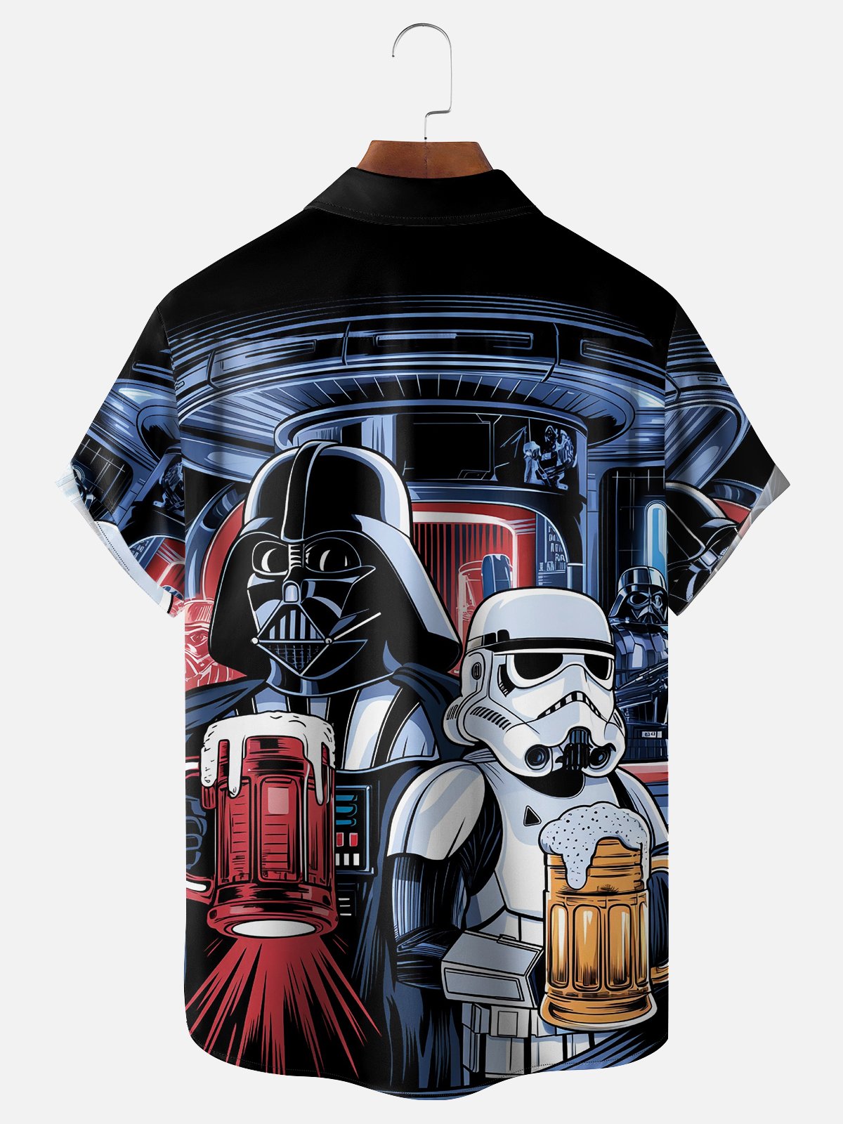 Moisture Wicking Star Robot Chest Pocket Hawaiian Shirt