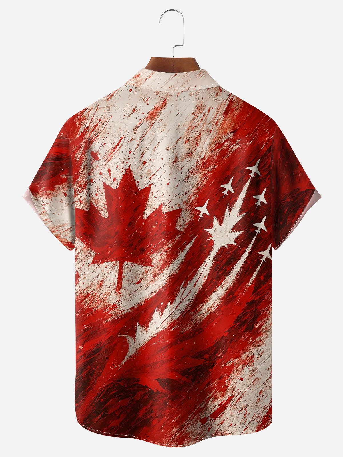 Moisture-wicking Canadian Flag Maple Leaf Airplane Art Chest Pocket Casual Shirt