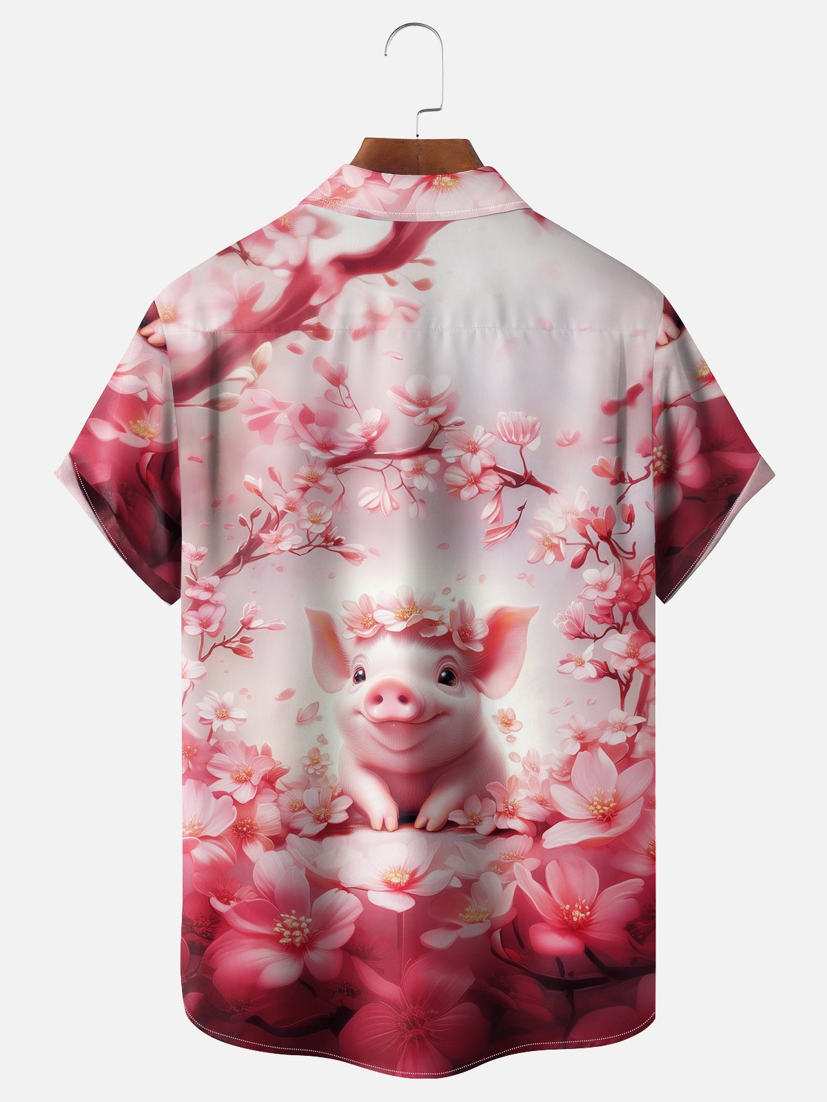 Moisture-wicking Sakura Pig Chest Pocket Hawaiian Shirt