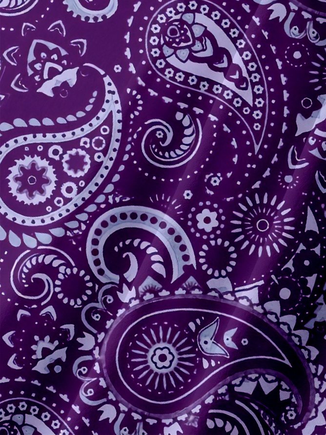 Big Size Moisture-wicking Paisley Floral Chest Pocket Casual Shirt