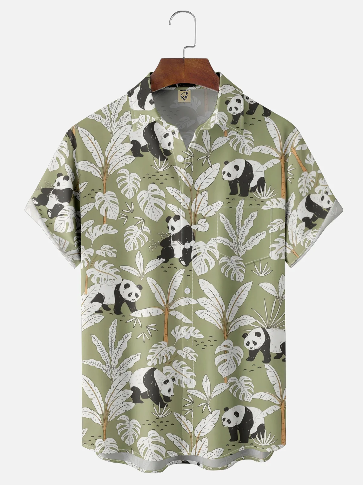 Moisture-wicking Tropical Panda Chest Pocket Hawaiian Shirt
