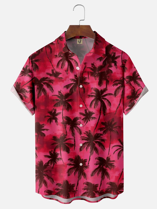 Tall Size Moisture-wicking Palm Tree Chest Pocket Hawaiian Shirt