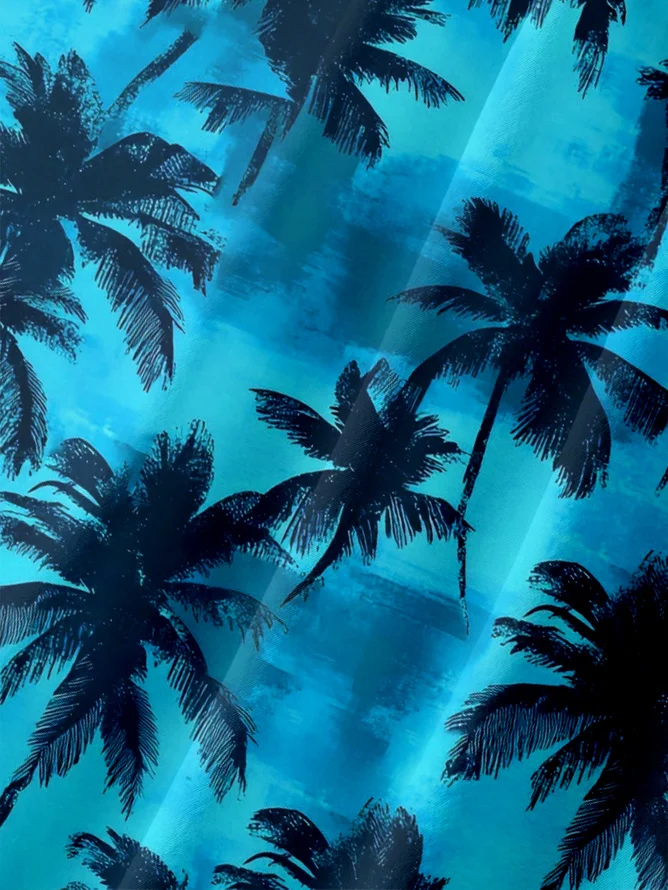 Tall Size Moisture-wicking Palm Tree Chest Pocket Hawaiian Shirt
