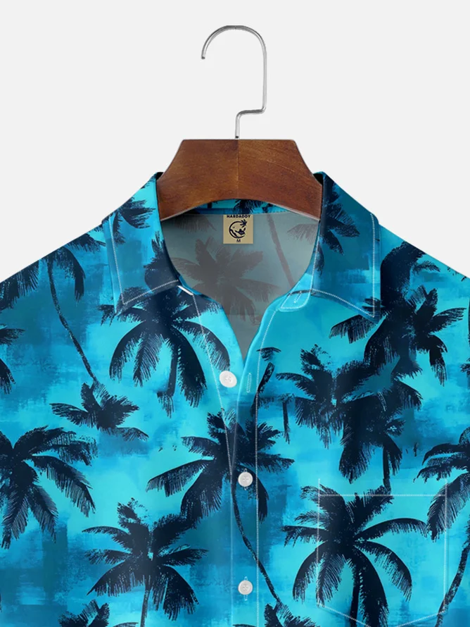 Tall Size Moisture-wicking Palm Tree Chest Pocket Hawaiian Shirt