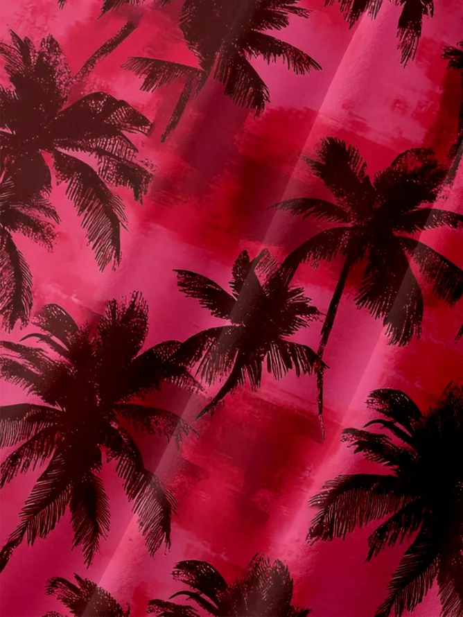 Tall Size Moisture-wicking Palm Tree Chest Pocket Hawaiian Shirt