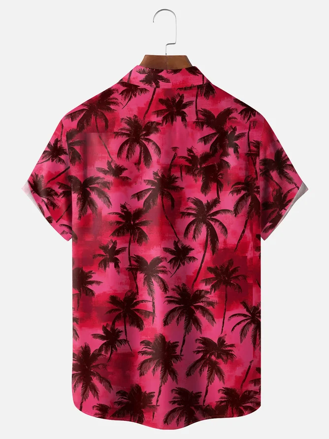 Tall Size Moisture-wicking Palm Tree Chest Pocket Hawaiian Shirt